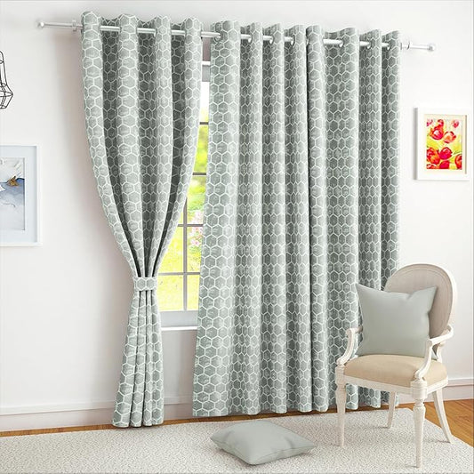 Story@Home Azurio Room Darkening Curtain Door 7 Feet Long 1 Piece Hexagon Hive Print Grey