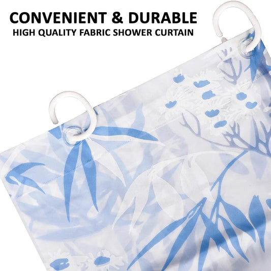 Kuber Industries Shower Curtain Bathroom Shower Curtain 8 Rings Curtain Bamboo Print Blue