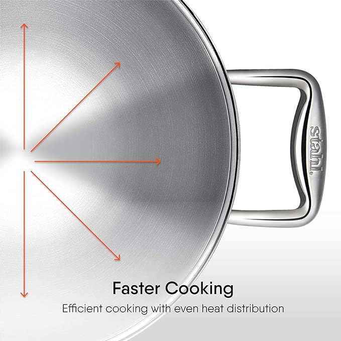 Stahl Artisan Triply Stainless Steel Round Bottom Kadhai With Lid | Extra Deep Kadai | Stainless Steel Cookware | 2.6 L | 24 Cm