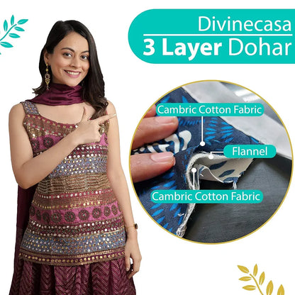 Divine Casa 120 GSM Cotton Reversible Dohar Single Bed Size Jaipuri Abstract Printed Cotton Blanket TC - 120 Colour Warm Olive and White