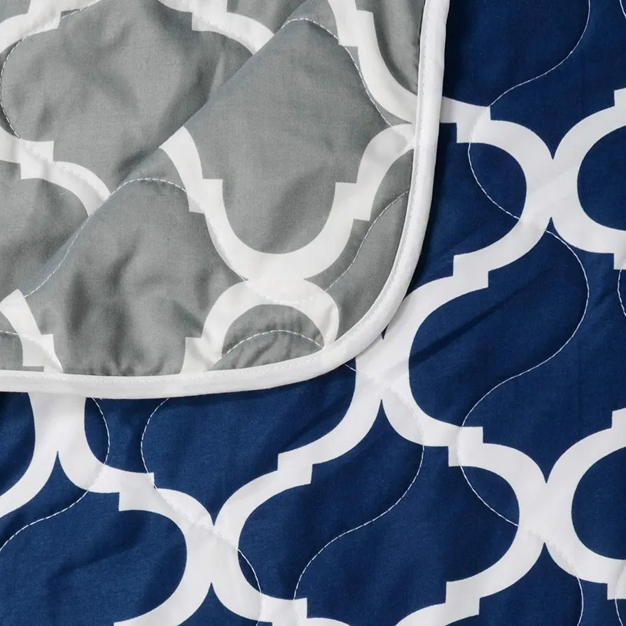 Divine Casa 120 GSM Geometric Blue Single Bed AC Comforter Cooling Blankets for Summer Rajai Cover Single Bed TC - 120 Colour Deep Grey Blue