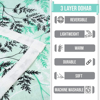 Divine Casa Floret 100% Cotton Double Dohar 120 GSM Soft & Lightweight Throw Blanket Colour Beach Glass