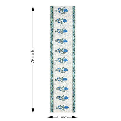 Blocks Of India Hand Block Printed Cotton Table Runner For Center Dining Table Blue Motifs Large