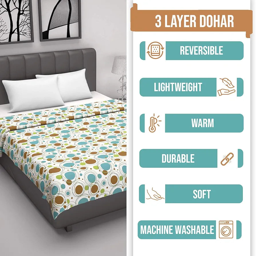 Divine Casa Reversible Cotton AC Blanket Double Bed Dohars Soft TC - 144 Multicolor