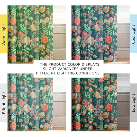 Cloth Fusion Blackout Printed Premium Door Curtains 7 Feet Long Set of 2 Green Roses