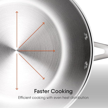 Stahl Artisan Triply Stainless Steel Fry Pan With Lid | Induction & Gas Stove Compatible Frying Pan | 2.1 L | 26 Cm