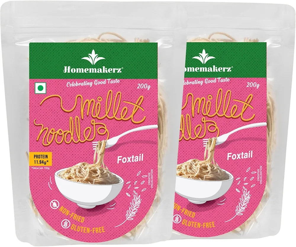 Homemakerz Foxtail Millet Noodles, Natural, Preservative, Gluten & Fat Free, Not Fried & No Oil, Zero Maida & Wheat, Healthy & Tasty Hakka Millet Noodles 