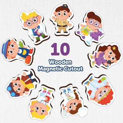 Mini Leaves Professions Outfit Wooden Fridge Magnets Magnetic Cut Outs Multicolor | Set of 10