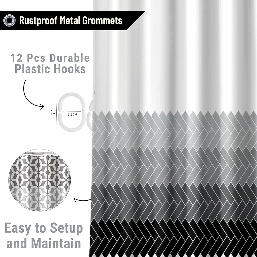 Homethreads Embrace Luxury with Our 6-Feet Long Premium Polyester Shower Curtain with 12 Hooks for a Lavish Bathroom Gray Colour