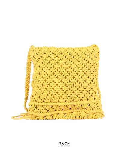 Astrid Handmade Macrame Flap Over Sling Bag For Girls And Women Colour Yellow
