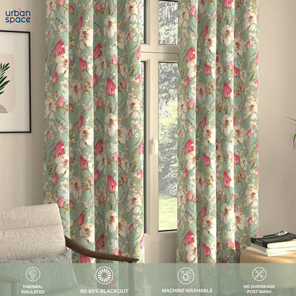 Urban Space Digital Printed Blackout Curtains for Door Bedroom Room Darkening Blackout Kids Decorative Curtains Flora Nova Sage
