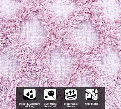 Sajavat Home Hand-Knitted Pure Cotton 3 Seater Sofa Throw & Cushion Cover Colour Beige Pastel Throw & Pink Cushion