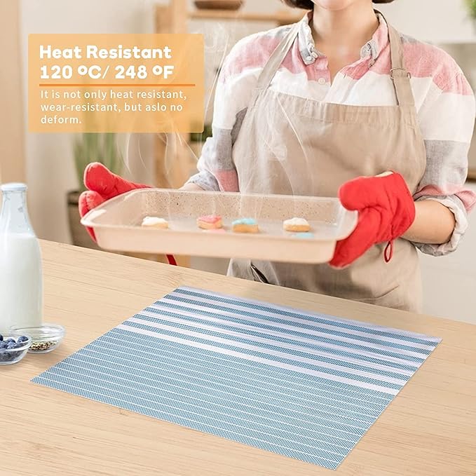 Pepplo PVC Placemats Placemats for Dining Table Set of 6 Sky Blue Line (PLC10E6)