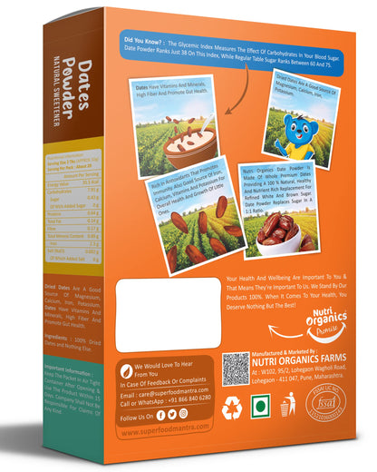 Nutri Organics Dry Dates/Kharik Powder Natural Sweetener, 200g (Coarse Kharek Powder/Date Sugar)