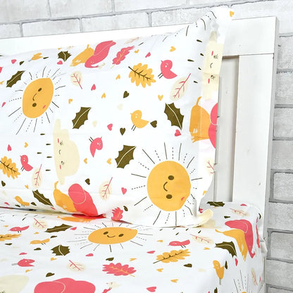 Divine Casa 144 TC 100% Cotton Single Bedsheet with 1 Pillow CoverAbstract Pattern Colour Marlin White