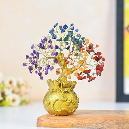 Zaicus Lucky Feng Shui 7 Chakra Tree with Golden Money Bag Base