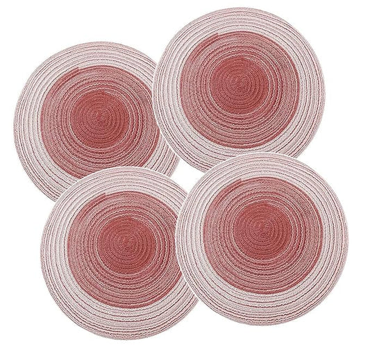 Spatlus Jute Placemats Set of 4 Heat Resistant Round Place Mats Natural Dining Table Red