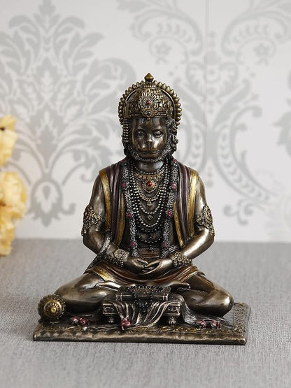 Ecraftindia Handcrafted Polyresin Bronze Finish Meditating Lord Hanuman Statue God Idol Perfect Hanuman Jayanti