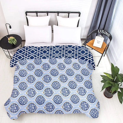 Cloth Fusion Reversible Dohar Single Bed Soft Cotton Blend AC Blanket for Summer Blue Leaves
