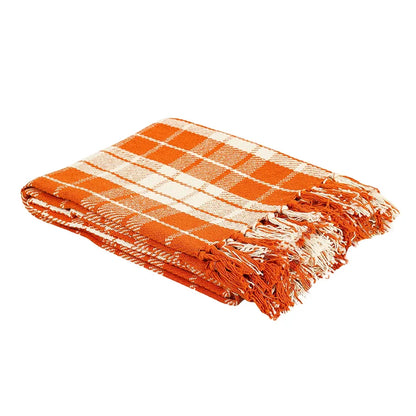Sashaa World Plaid Blanket Throw Colour Orange & White