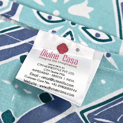 Divine Casa 144 TC 100% Pure Cotton Single Size Bedsheet with 1 Pillow Cover Geo Nordic Hexa Colour Ice Aqua Blue