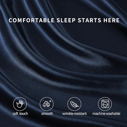 Cloth Fusion Satin Bedsheet for Queen Size Bed Set of 1 & 2 Pillow Covers H603 115 TC Navy