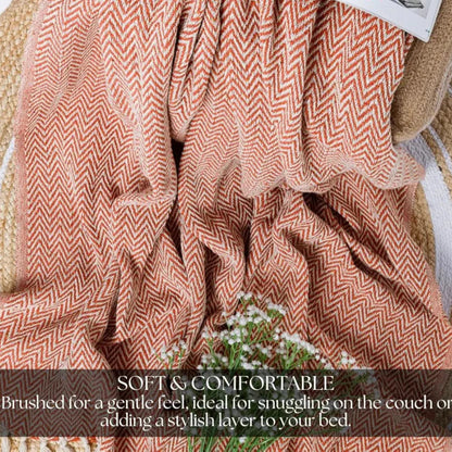 Homadorn All Season Cotton Weaved Throw Blanket Colour Orange
