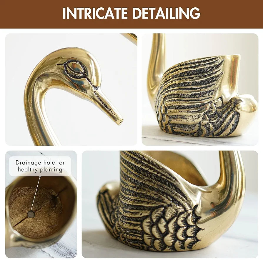 BEHOMA Aluminium Pair of Swans for Good Luck and Love | Candle Holder for Home| Showpiece for Gifting Anniversary Valentine's Day , Gold,13.5L x 7.5W x 14H Centimeters