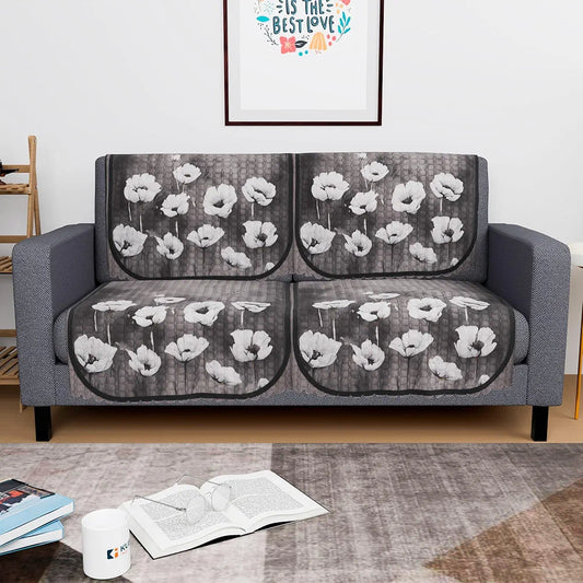 Kuber Industries Set of 4 Durable 2 Seater Sofa Cover for Living Room Lotus Print Green