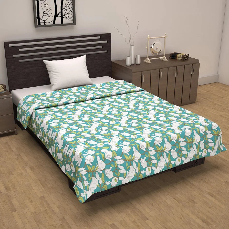 Divine Casa Floret 100% Cotton Single Dohar 120 GSM Soft & Lightweight Throw BlanketColour Meadow Green
