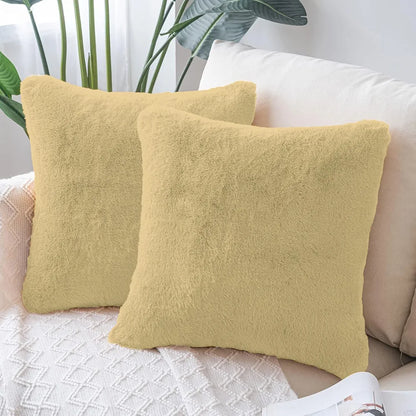 Luxe Home Cushion Cover Duble Side Rabbit Fur Plain Design Covers Set of 2 for Sofa Colour Gold