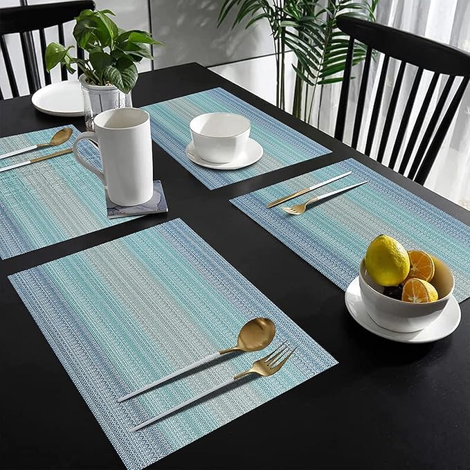 Leeonz Easy to Clean Non-slip Heat Resistant Dining Table Place Mats Ombre Blue Set of 6pcs