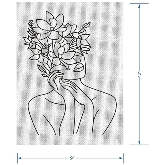 Hobby India Self Painting Beautiful Flower Girl Canvas | Pre-designed Canvas Board for Best Gift Adults & Artist