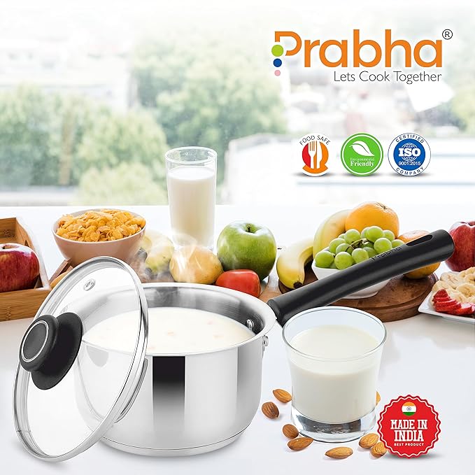 Prabha Heavy Gauge Encapsulated Base Stainless Steel Induction Base Saucepan Sauce Pan 1.2 L Size 14cm
