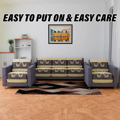 Kuber Industries Sofa Cover for Hall 5-Seater for Home Decor Brown Star Patta Colour Orange