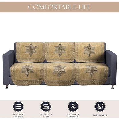 Kuber Industries Set of 6 Durable 3 Seater Sofa Cover Star Print Cream & Brown