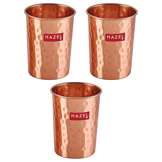 Hazel Hammered Finish Copper Glasses Amrapali Tumbler Set of 3