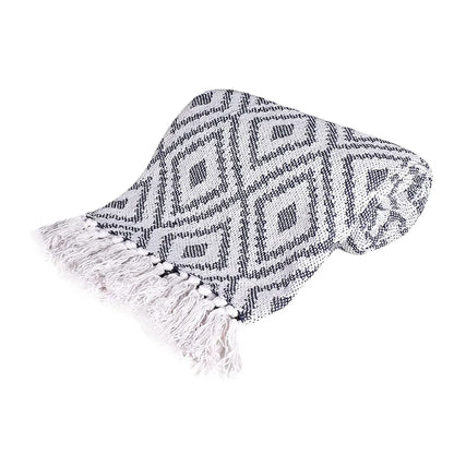 Sashaa World Woven Diamond Pattern Throw Blanket Colour Grey