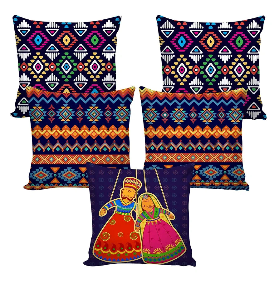 Aerohaven Jute Throw/Pillow Cushion Cover Set of 5 Colour Multi