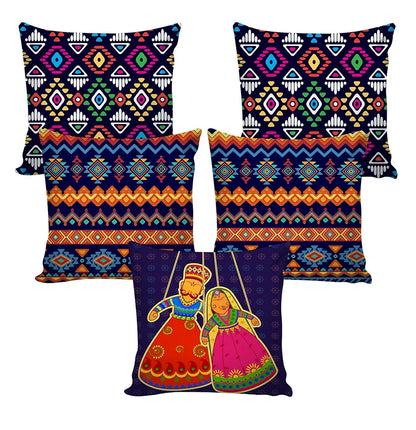 Aerohaven Jute Throw/Pillow Cushion Cover Set of 5 Colour Multi