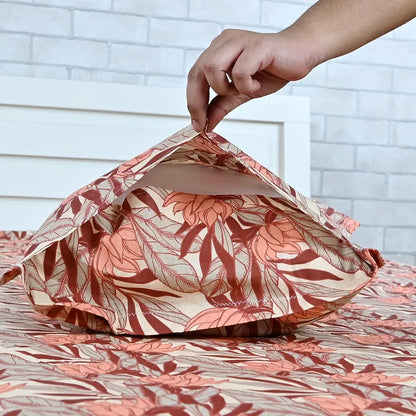Divine Casa 144 TC 100% Pure Cotton Queen Size Double Bedsheet with 2 Pillow Covers Floral Breeze Colour Coral Beige