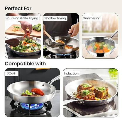 Savya Home Triply Stainless Steel Frying Pan 20 Cm 1.2 L Stove & Induction Cookware