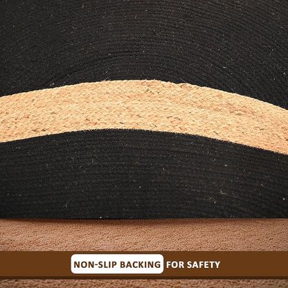 Kuber Industries Round Jute Rug & Carpet for Home Bedroom Light Brown & Black