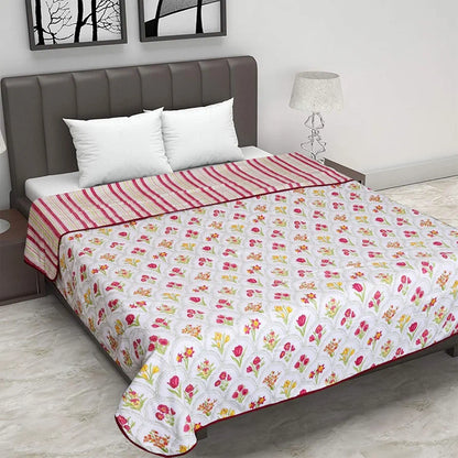 Cloth Fusion Reversible Dohar Double Bed, Soft Cotton Blend AC Blanket for Summer Multicolor