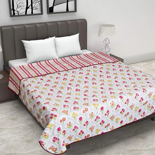 Cloth Fusion Reversible Dohar Double Bed, Soft Cotton Blend AC Blanket for Summer Multicolor