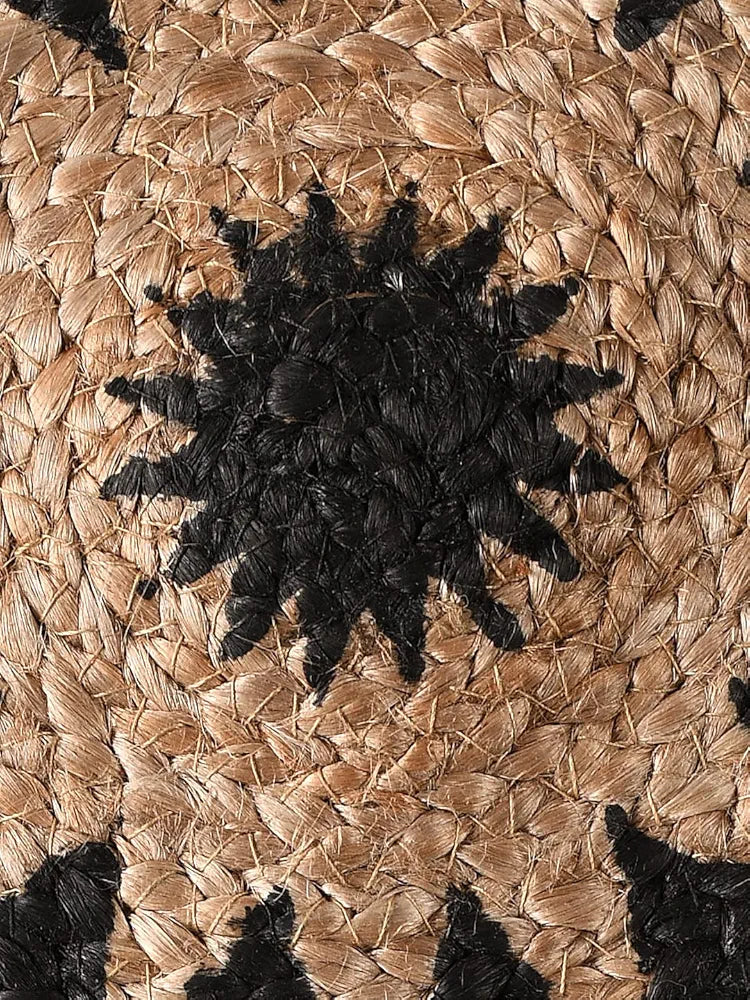 Sashaa World Handwoven Black Symmetric Design Jute Rugs Round Braided Floor Carpet Mat
