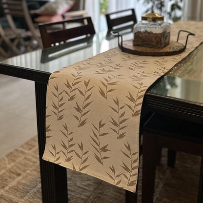 Oak & Lily Table Runner in Ivory & Beige Leaf Print Washable 4 Seater & 6 Seater Dining and Center Tables