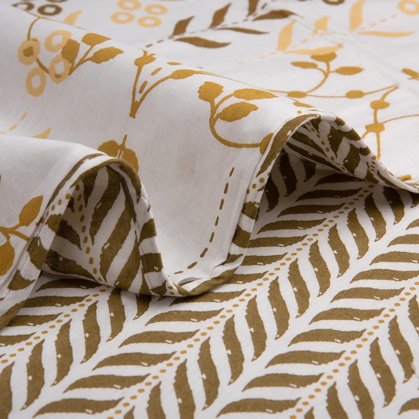 Huesland 100% Cotton Reversible Dohar Single Bed Cotton | Soft Cambric Weave, All Weather Light Ac Blanket | White, Moss Green & Mustard