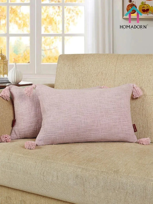 Homadorn Luxury Cotton Handmade Decorative Boho Throw Pillow Covers Colour Lavender