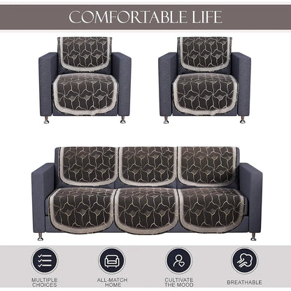 Kuber Industries Set of 10 Anti-Skid Sofa Cover 5-Seater Arabica Look Brown & Golden Foil